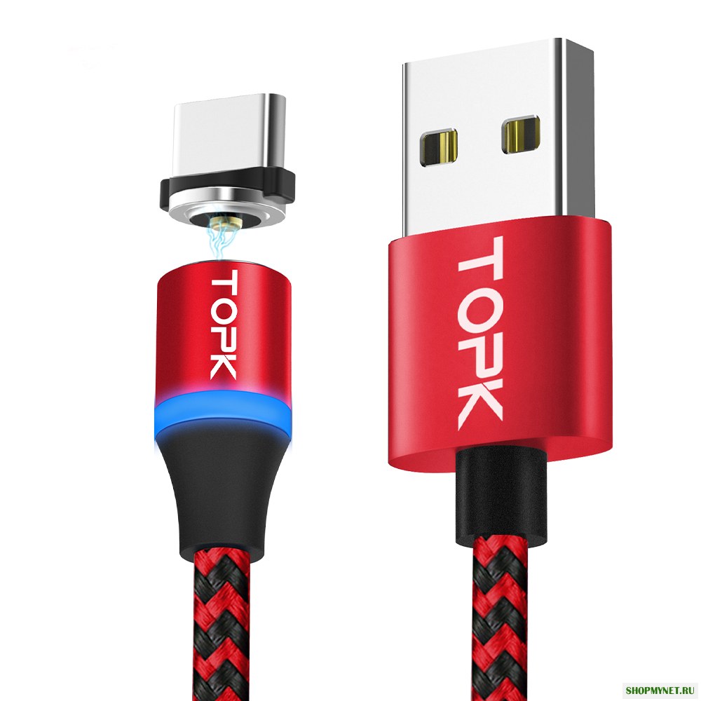 TOPK 2A Type C LED Магнитный высокоскоростной зарядный кабель для передачи данных 3.28ft / 1m для Xiaomi Mi A2 Pocophone F1